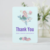 海の中でイルカに乗るのかわいい人魚 サンキューカード (スタンド正面)