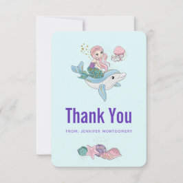 海の中でイルカに乗るのかわいい人魚 サンキューカード