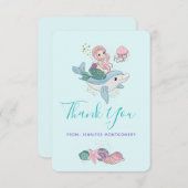海の中でイルカに乗るのかわいい人魚 サンキューカード (正面/裏面)