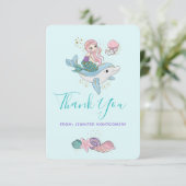 海の中でイルカに乗るのかわいい人魚 サンキューカード (スタンド正面)