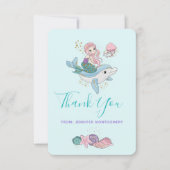 海の中でイルカに乗るのかわいい人魚 サンキューカード (正面)