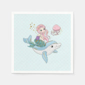 海の中でイルカに乗るのかわいい人魚 スタンダードカクテルナプキン (正面)
