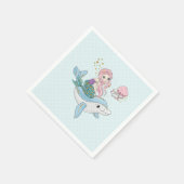 海の中でイルカに乗るのかわいい人魚 スタンダードカクテルナプキン (角)