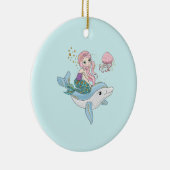海の中でイルカに乗るのかわいい人魚 セラミックオーナメント (右)