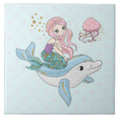 海の中でイルカに乗るのかわいい人魚 タイル (正面)