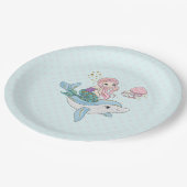 海の中でイルカに乗るのかわいい人魚 ペーパープレート (アングル)