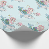 海の中でイルカに乗るのかわいい人魚 ラッピングペーパー (角)
