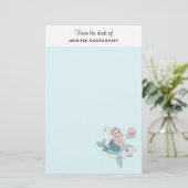 海の中でイルカに乗るのかわいい人魚 便箋 (スタンド正面)