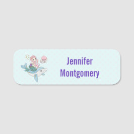 海の中でイルカに乗るのかわいい人魚 名札