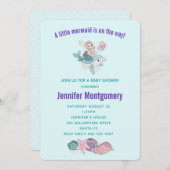海の中でイルカに乗るのかわいい人魚 招待状 (正面/裏面)