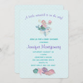 海の中でイルカに乗るのかわいい人魚 招待状 (正面/裏面)