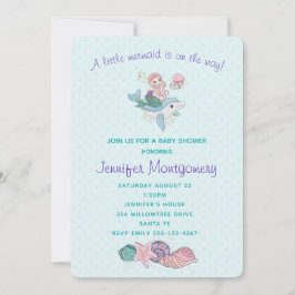 海の中でイルカに乗るのかわいい人魚 招待状