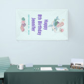 海の中でイルカに乗るのかわいい人魚 横断幕 (トレードショー)