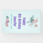 海の中でイルカに乗るのかわいい人魚 横断幕 (横)