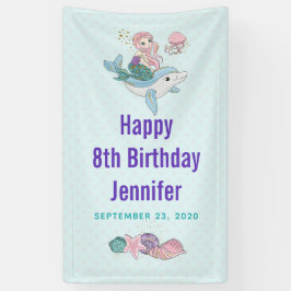 海の中でイルカに乗るのかわいい人魚 横断幕