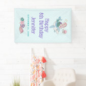 海の中でイルカに乗るのかわいい人魚 横断幕 (インサイチュ)