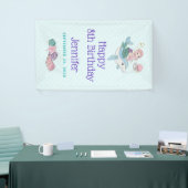 海の中でイルカに乗るのかわいい人魚 横断幕 (トレードショー)