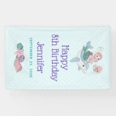 海の中でイルカに乗るのかわいい人魚 横断幕 (横)