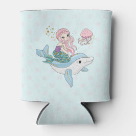 海の中でイルカに乗るのかわいい人魚 缶クーラー