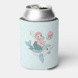 海の中でイルカに乗るのかわいい人魚 缶クーラー
