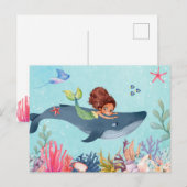 海の中で人魚と鯨 ポストカード (正面/裏面)