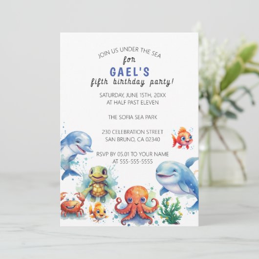 海の中で可愛い男航海のの子の誕生日パーティー 招待状 (スタンド正面)