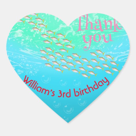 海の中で小さな魚の泡誕生日 ハートシール (正面)