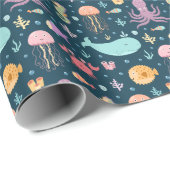 海の中で泳ぐ動物の海 ラッピングペーパー (ロールコーナー)
