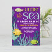 海の中で海をテーマにした女の子の誕生パーティー 招待状 (スタンド正面)