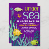 海の中で海をテーマにした女の子の誕生パーティー 招待状 (正面/裏面)