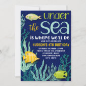海の中で海をテーマにした誕生会 招待状 (正面)