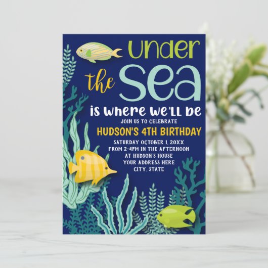 海の中で海をテーマにした誕生会 招待状 (スタンド正面)
