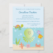 海の中で赤ちゃんシャワーを浴びる青 招待状 (正面)