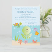 海の中で赤ちゃんシャワーを浴びる青 招待状 (スタンド正面)