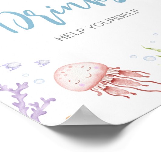 海の中で赤ん坊のシャワーを飲む ポスター (角)