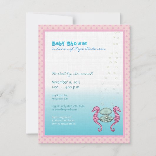 海の中で赤ん坊の女の子のシャワー発表 招待状 (正面)