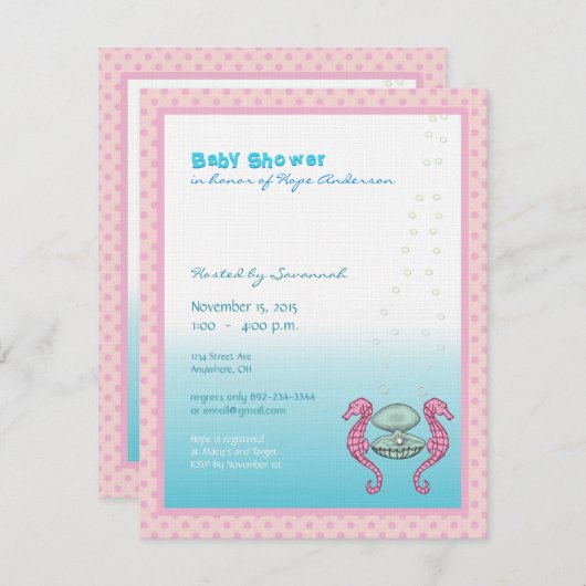 海の中で赤ん坊の女の子のシャワー発表 招待状 (正面/裏面)