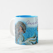 海の中で魔法にかけられた暗い肌の人魚 ツートーンマグカップ (正面左)