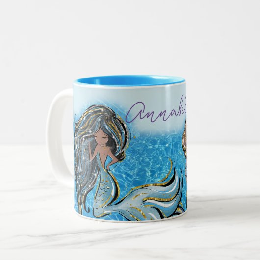 海の中で魔法にかけられた暗い肌の人魚 ツートーンマグカップ (正面左)