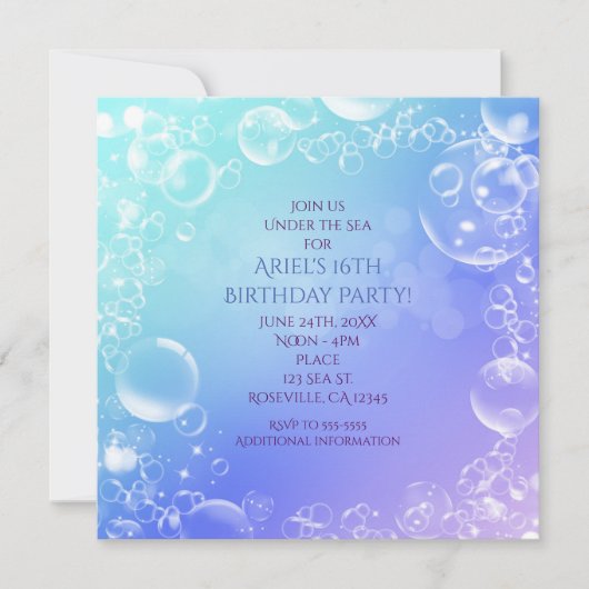 海の中で魔法の泡のパーティの招待状 招待状 (正面)