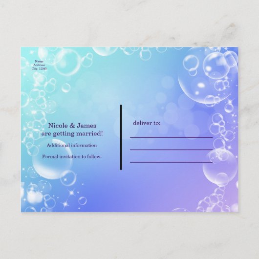 海の中で魔法の泡の日付を保存 案内ポストカード (裏面)