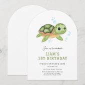 海の中のかめの1歳の誕生日招待状 招待状 (正面/裏面)