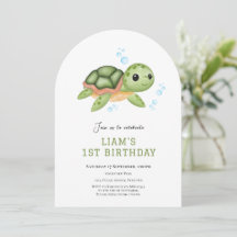 海の中のかめの1歳の誕生日招待状