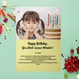海の中のかわいいウミガメの写真 キッズの誕生日 箔グリーティングカード