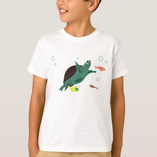 海の中のかわいいウミガメアート Tシャツ (正面)