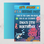 海の中のかわいいキャラクターの誕生日招待状 招待状 (正面/裏面)