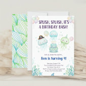 海の中のかわいいクラゲの子供の誕生日 招待状