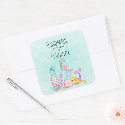 海の中のかわいい人魚と手作り|過去記事 スクエアシール (封筒)