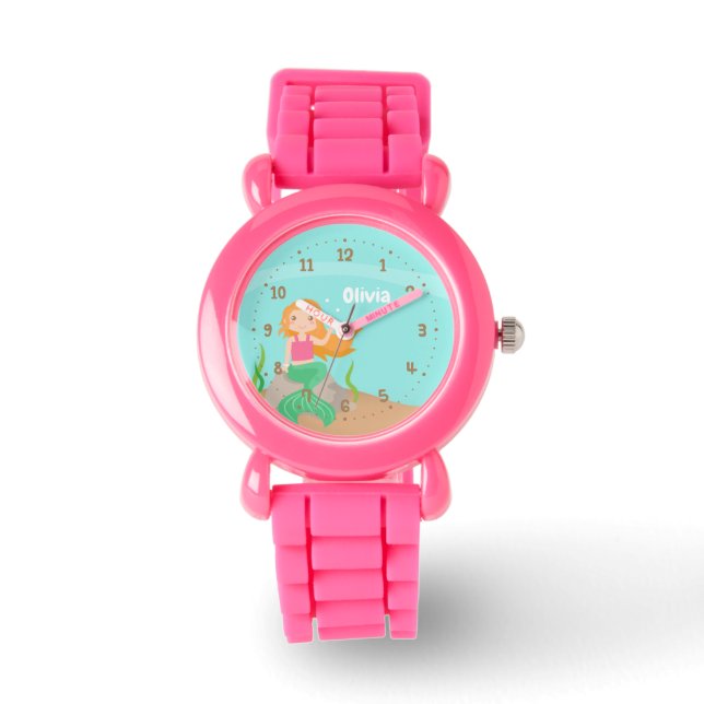 海の中のかわいい人魚の女の子 オーダーメイド 腕時計 (正面)