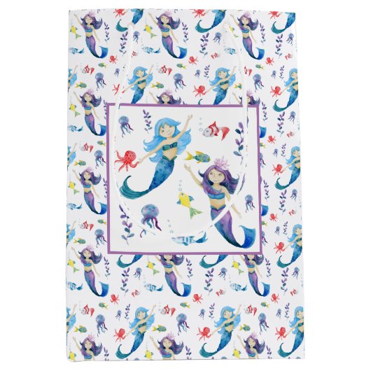 海の中のかわいい人魚 ミディアムペーパーバッグ (正面)